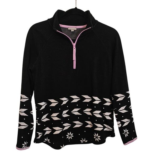 T by Talbots Geo Jacquard Half-Zip Pullover – Size MP – Black, White, Purple - Picture 2 of 5